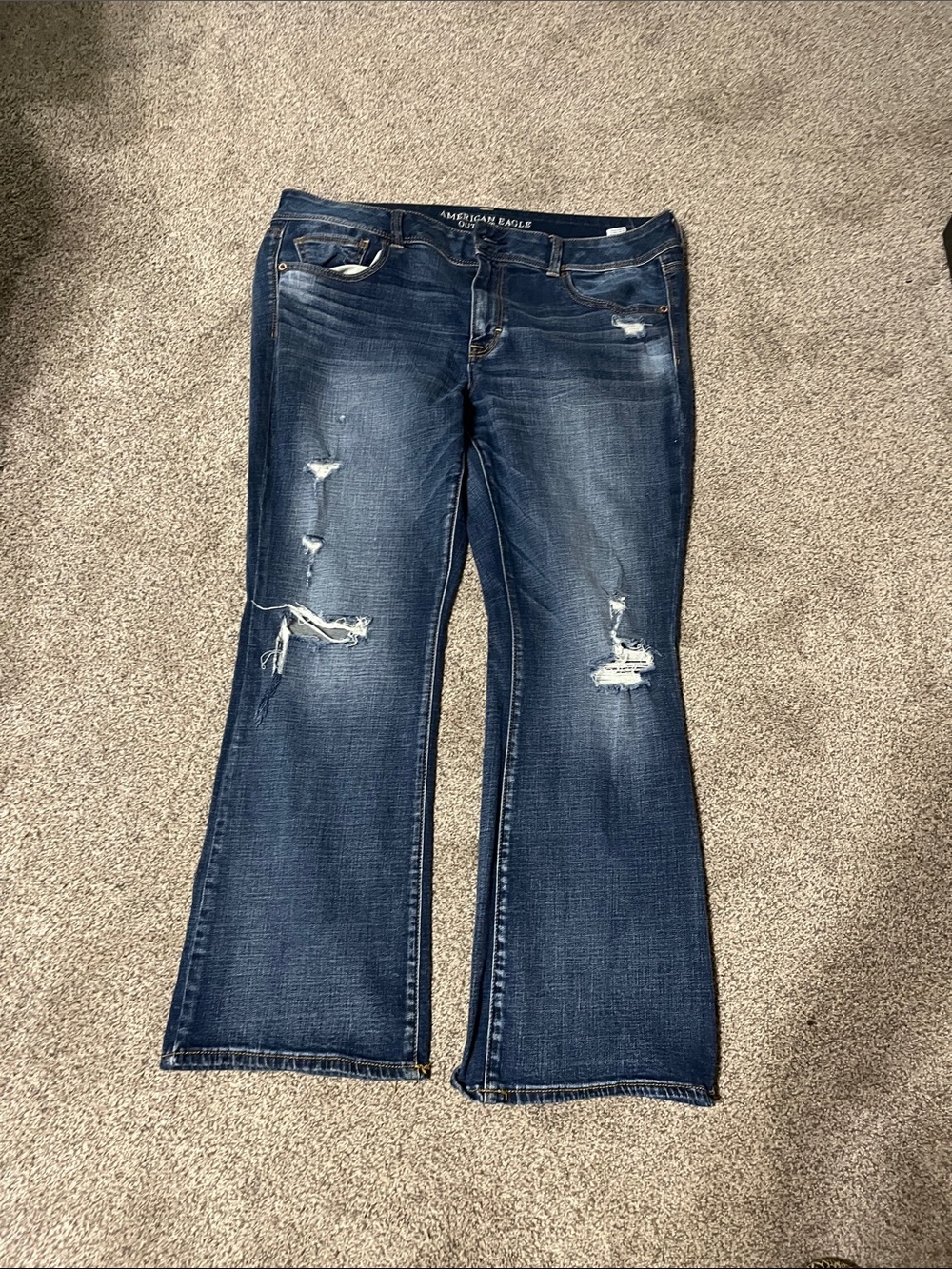 American Eagle Outfitters Dark Blue Distressed Wide Leg Jeans